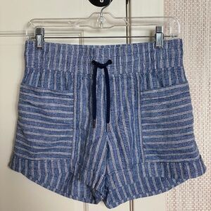 Athleta Shorts Womens 2 Cabo Tide Blue Linen Blend Stripes